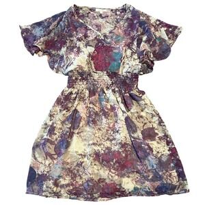 Delias Y2K Floral Print Smocked Waist Flutter Sleeve V Neck Mini Dress XS